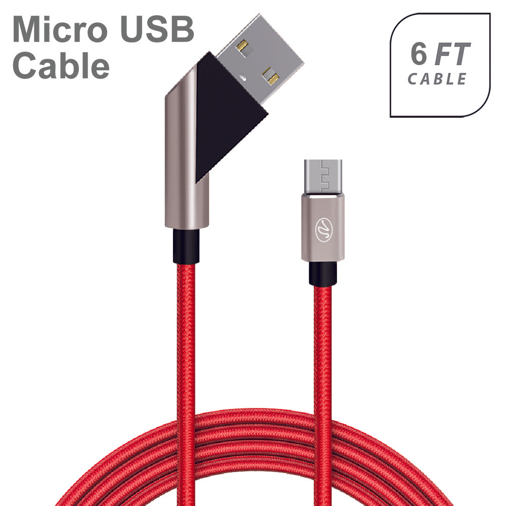 Universal Fast Charge 6Ft 2.4Amp Angled Fabric Micro USB Cable Image 2