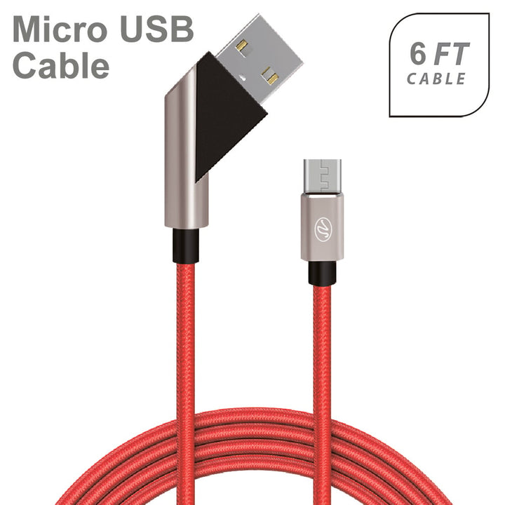 Universal Fast Charge 6Ft 2.4Amp Angled Fabric Micro USB Cable Image 1