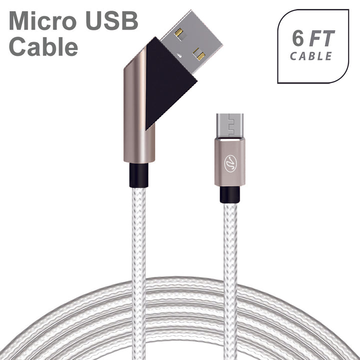 Universal Fast Charge 6Ft 2.4Amp Angled Fabric Micro USB Cable Image 3