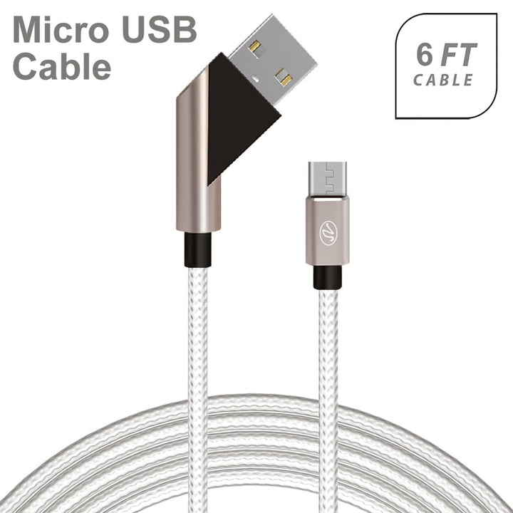 Universal Fast Charge 6Ft 2.4Amp Angled Fabric Micro USB Cable Image 1