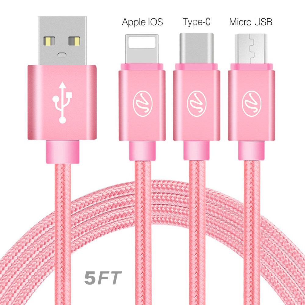 3in1 USB Braided Round Data Cable 5Ft Image 4