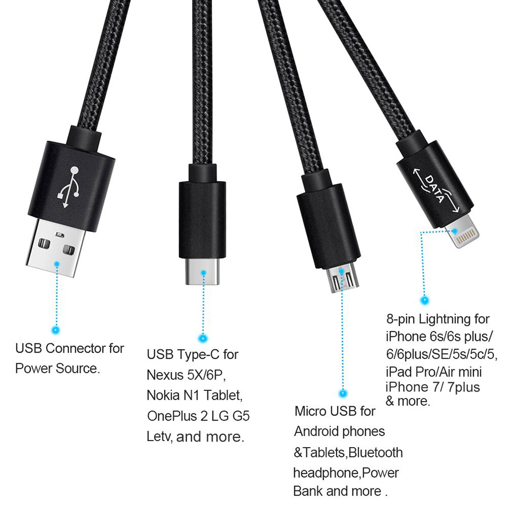 3in1 USB Braided Round Data Cable 5Ft Image 7