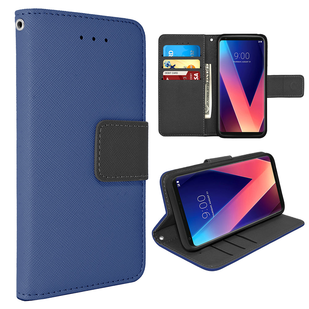 LG V30 Leather Wallet Pouch Case Cover with Card Holders and Media Stand Feature Image 2