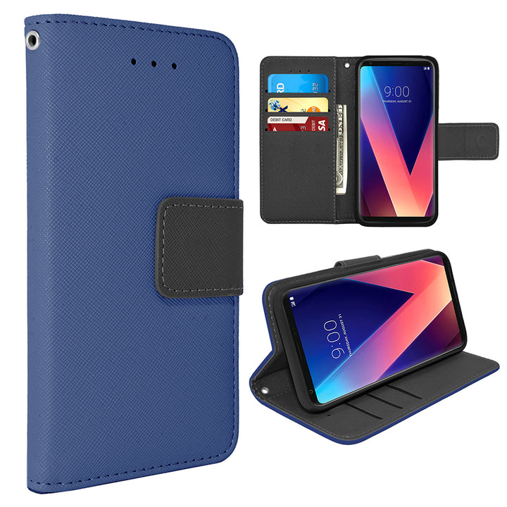 LG V30 Leather Wallet Pouch Case Cover with Card Holders and Media Stand Feature Image 2