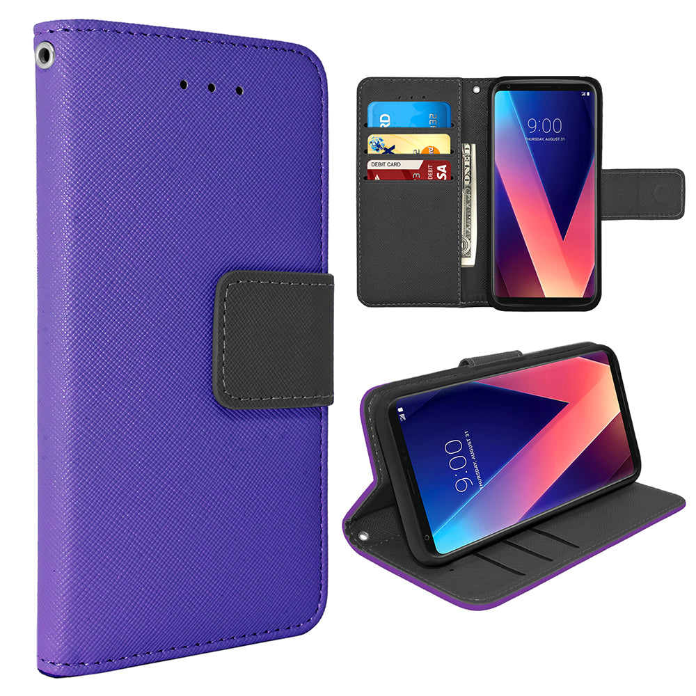 LG V30 Leather Wallet Pouch Case Cover with Card Holders and Media Stand Feature Image 4