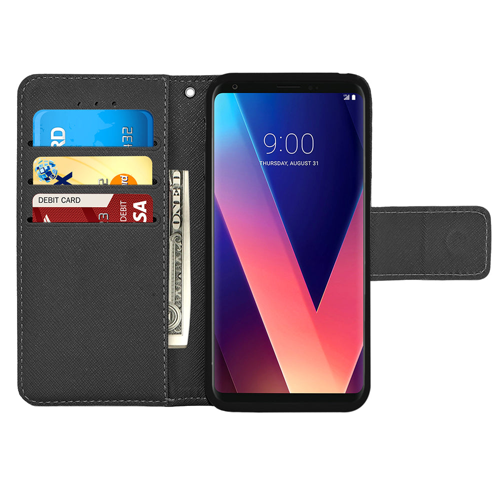 LG V30 Leather Wallet Pouch Case Cover with Card Holders and Media Stand Feature Image 6