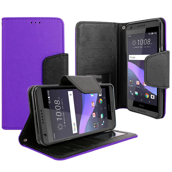 HTC Desire 555 / 550 Magnetic flap Streak Leather Wallet Pouch Case Cover Image 1