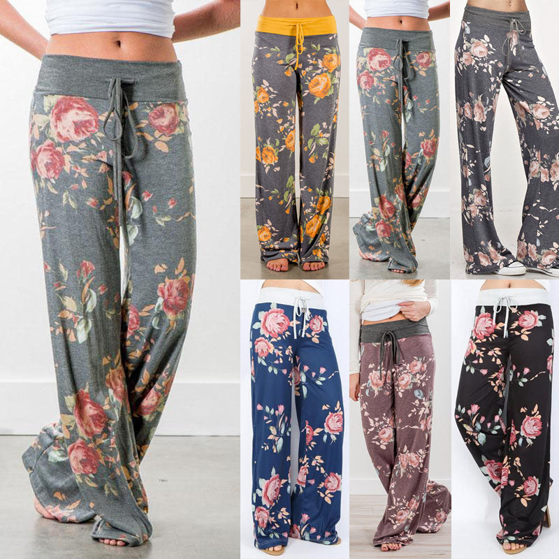 Floral Pattern Wide Leg Lounge Pants in 6 Styles Image 1