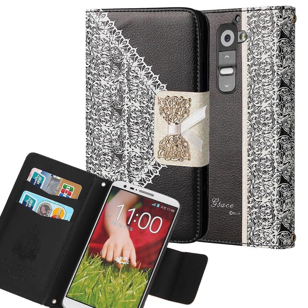 LG G2 / D802 Bow Luxury PU Leather Flip Case Wallet Cover Image 1