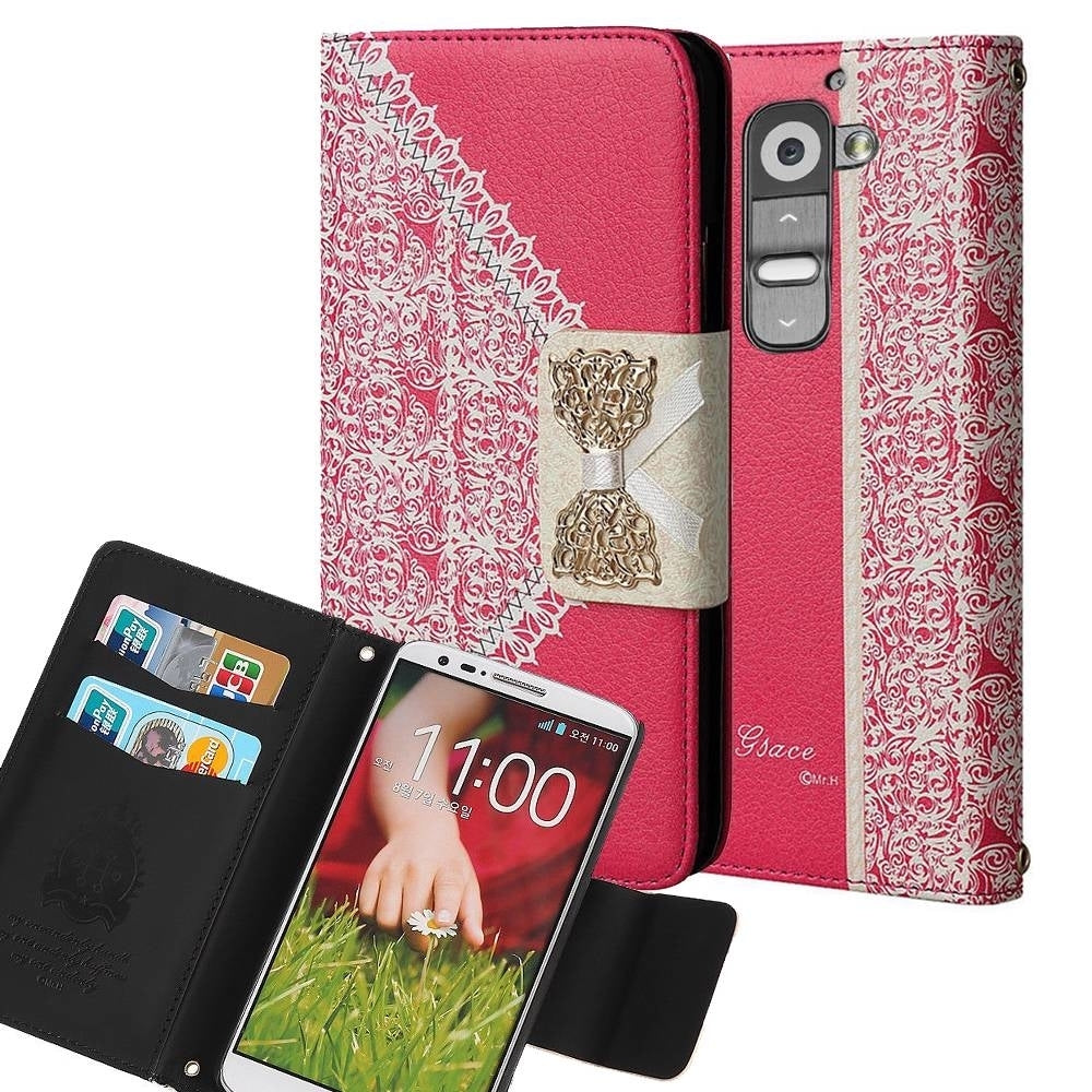 LG G2 / D802 Bow Luxury PU Leather Flip Case Wallet Cover Image 2