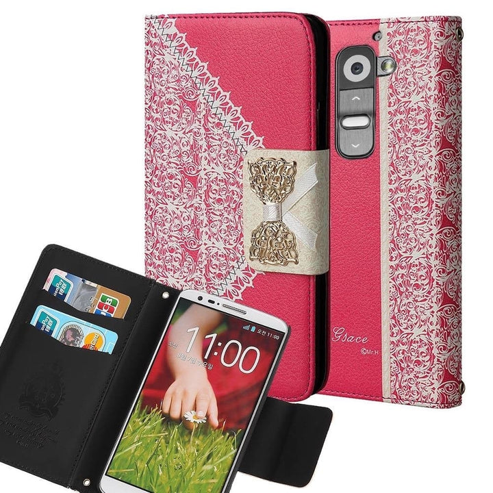 LG G2 / D802 Bow Luxury PU Leather Flip Case Wallet Cover Image 1