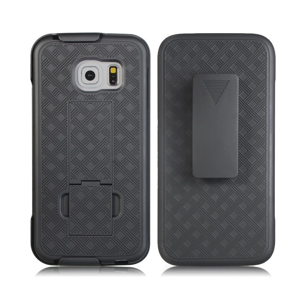 Samsung Galaxy S7 Slim Hard Shell Shield Layer Holster Case with Kickstand - Black Image 1