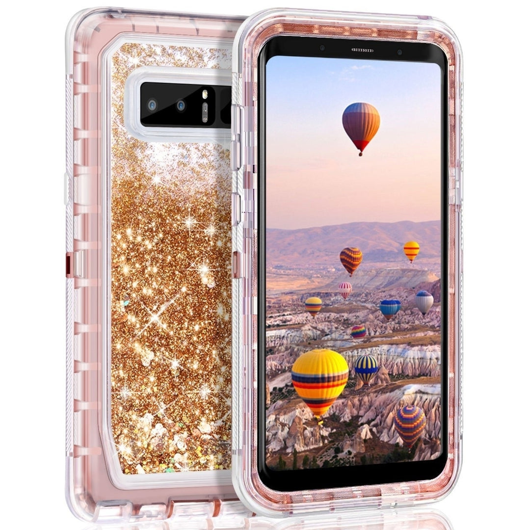 Samsung Galaxy Note 8 Tough Defender Sparkling Liquid Glitter Heart Case With Transparent Image 2