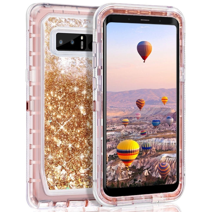 Samsung Galaxy Note 8 Tough Glitter Heart Case Transparent Triple Layer Protection Image 1