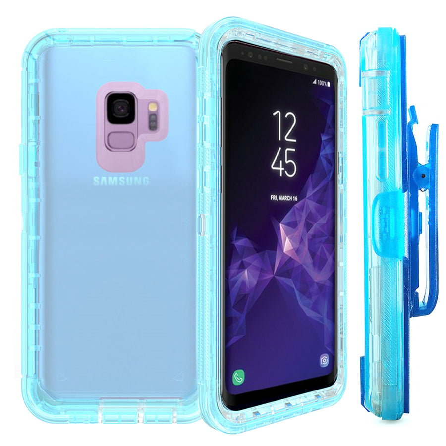 Samsung Galaxy S9 Transparent Defender Armor Hybrid Case with Clip 3-Layer Protection Image 1