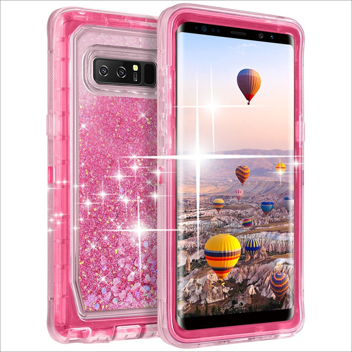 Samsung Galaxy Note 8 Tough Glitter Heart Case Transparent Triple Layer Protection Image 1