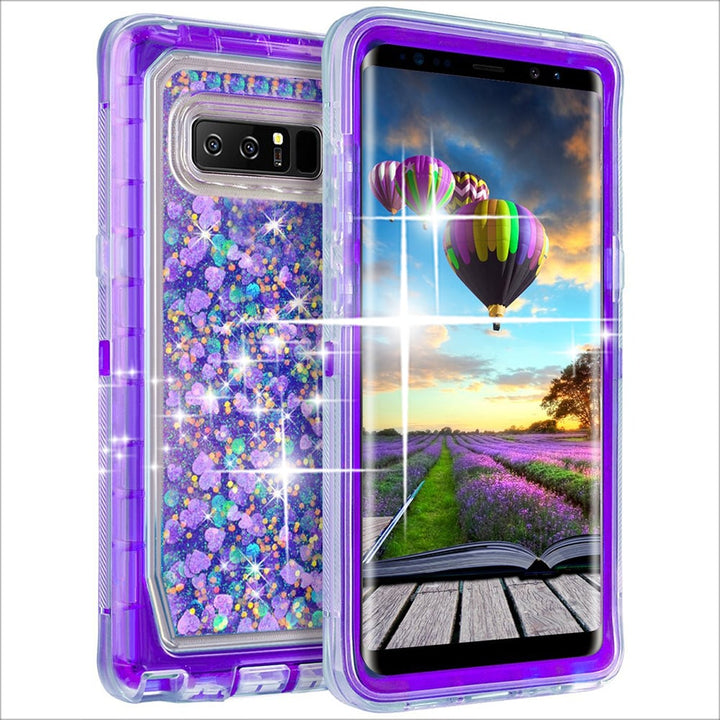 Samsung Galaxy Note 8 Tough Glitter Heart Case Transparent Triple Layer Protection Image 1