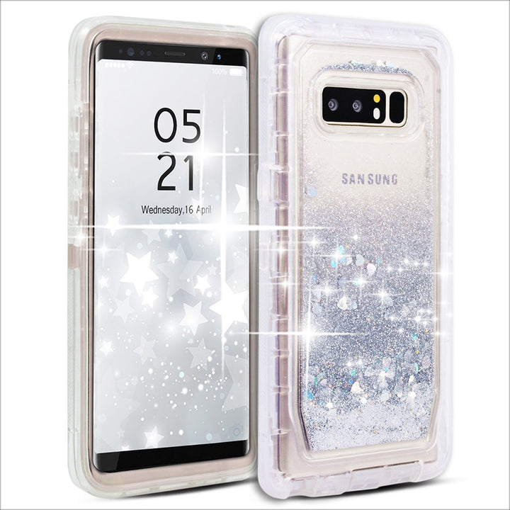 Samsung Galaxy Note 8 Tough Defender Sparkling Liquid Glitter Heart Case With Transparent Image 1