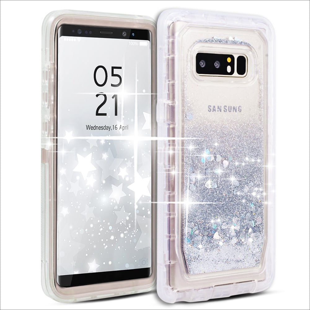 Samsung Galaxy Note 8 Tough Glitter Heart Case Transparent Triple Layer Protection Image 1