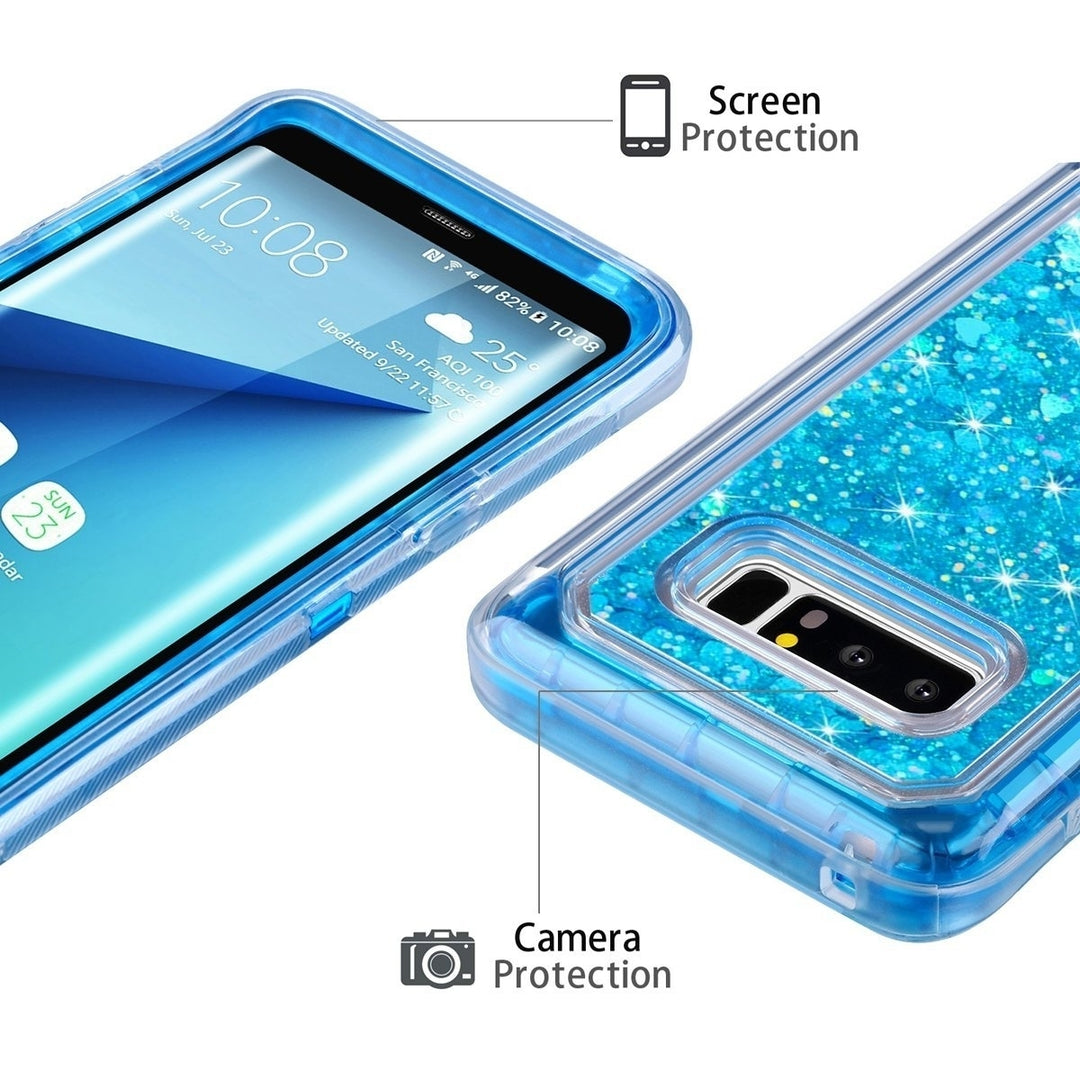 Samsung Galaxy Note 8 Tough Defender Sparkling Liquid Glitter Heart Case With Transparent Image 6