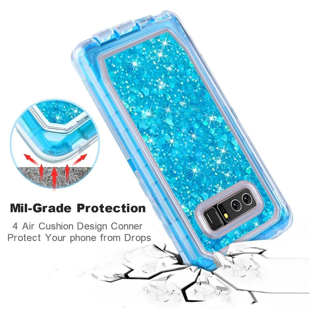 Samsung Galaxy Note 8 Tough Defender Sparkling Liquid Glitter Heart Case With Transparent Image 9