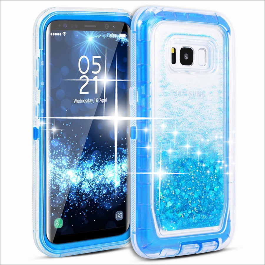 Samsung Galaxy S8 Plus / G955 Tough Defender Sparkling Liquid Glitter Heart Case With Transparent Image 1