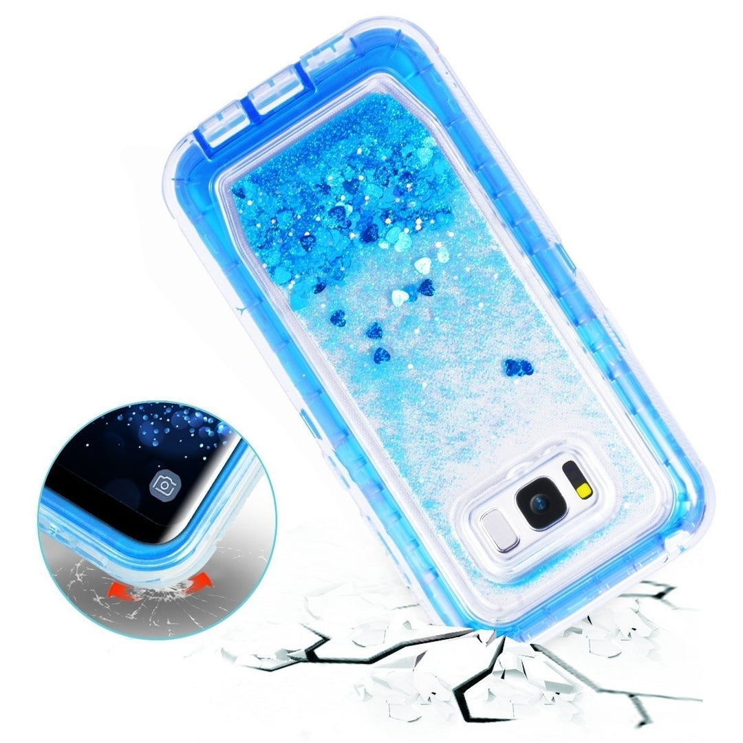 Samsung Galaxy S8 / G950 Tough Defender Sparkling Liquid Glitter Heart Case With Transparent Image 6