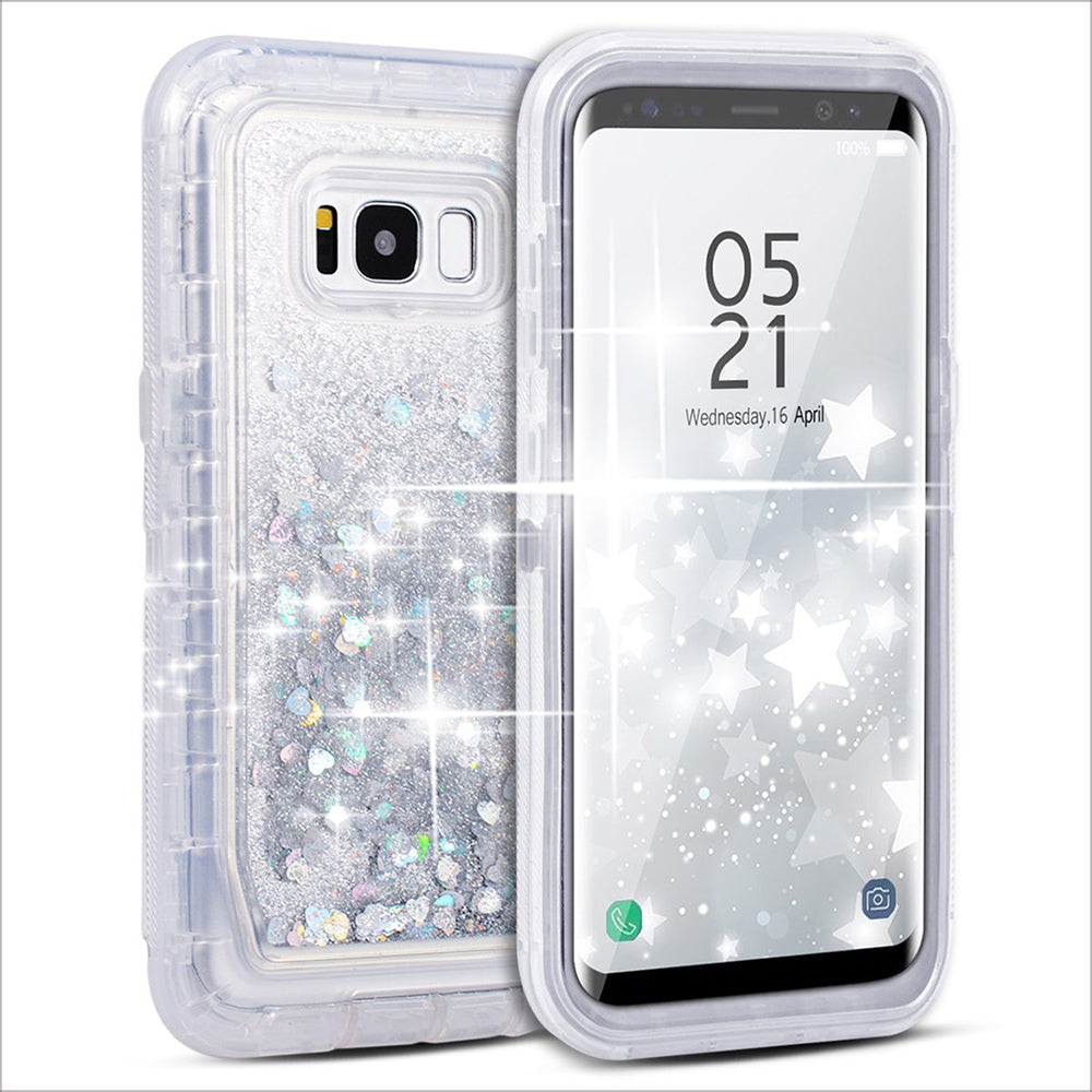 Samsung Galaxy S8 Plus / G955 Tough Defender Sparkling Liquid Glitter Heart Case With Transparent Image 4