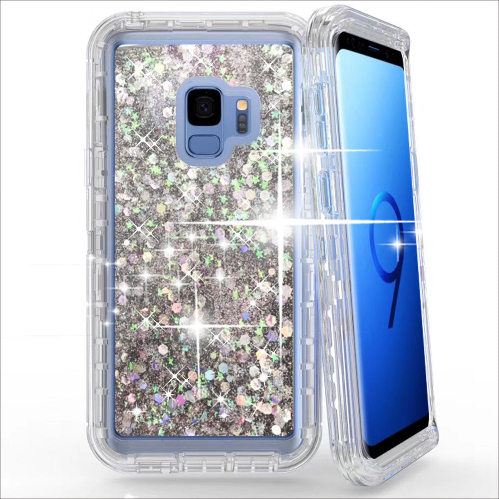 Samsung Galaxy S9 Tough Defender Sparkling Liquid Glitter Heart Case With Transparent Image 4