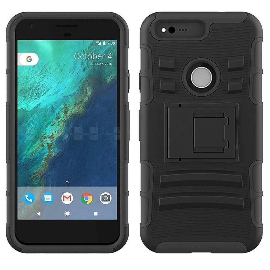 Google Pixel XL Armor Belt Clip Holster Case Cover - Black Image 1