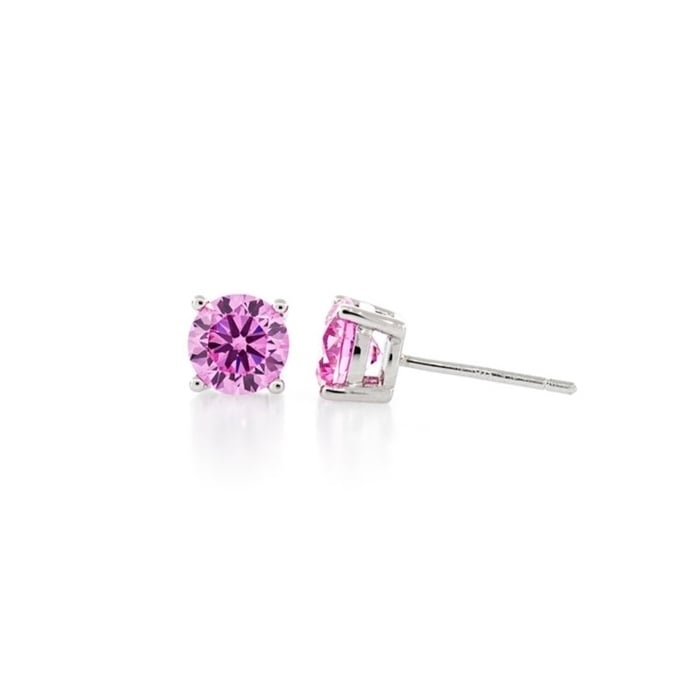 2.00 CTTW .925 Sterling Silver pink Stud Earrings Image 2