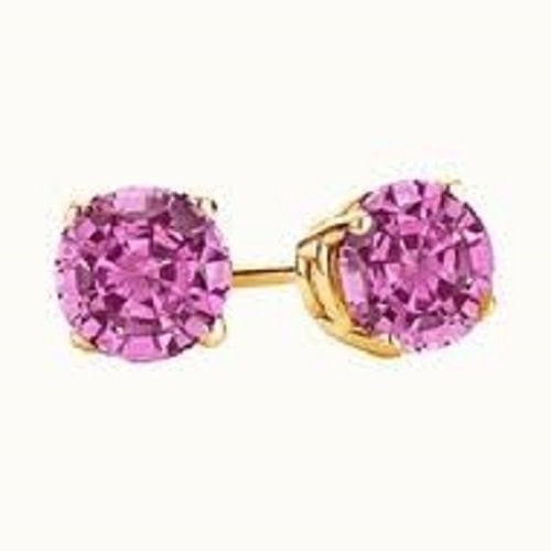 925 Silver Yellow Genuine Pink Stud Earrings Image 1