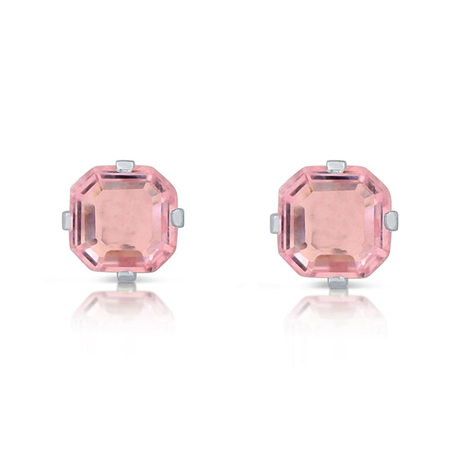 1.3 Carat CZ Pink Sapphire Asscher-Cut Sterling Silver Stud Earrings Image 1