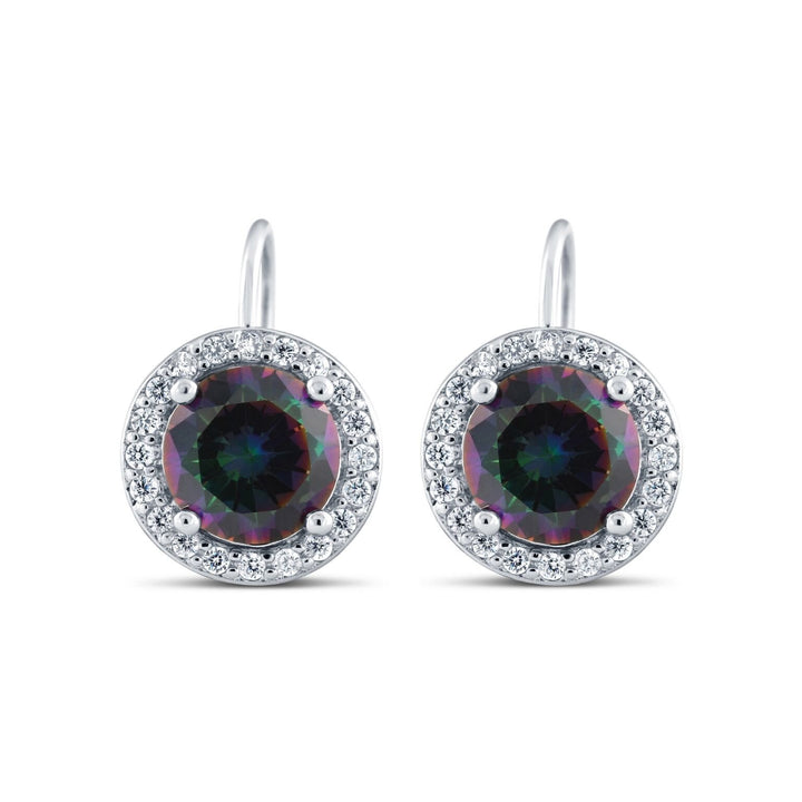 2 Carat CZ Mystic Topaz Leverback Earrings White sterling Silver Gold Tone 7mm Image 1