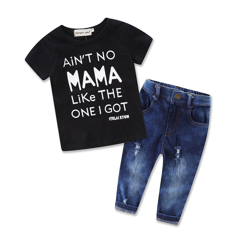 Baby Boy Letter Clothes T-Shirt Top +Jean Pants Outfits Set Image 1