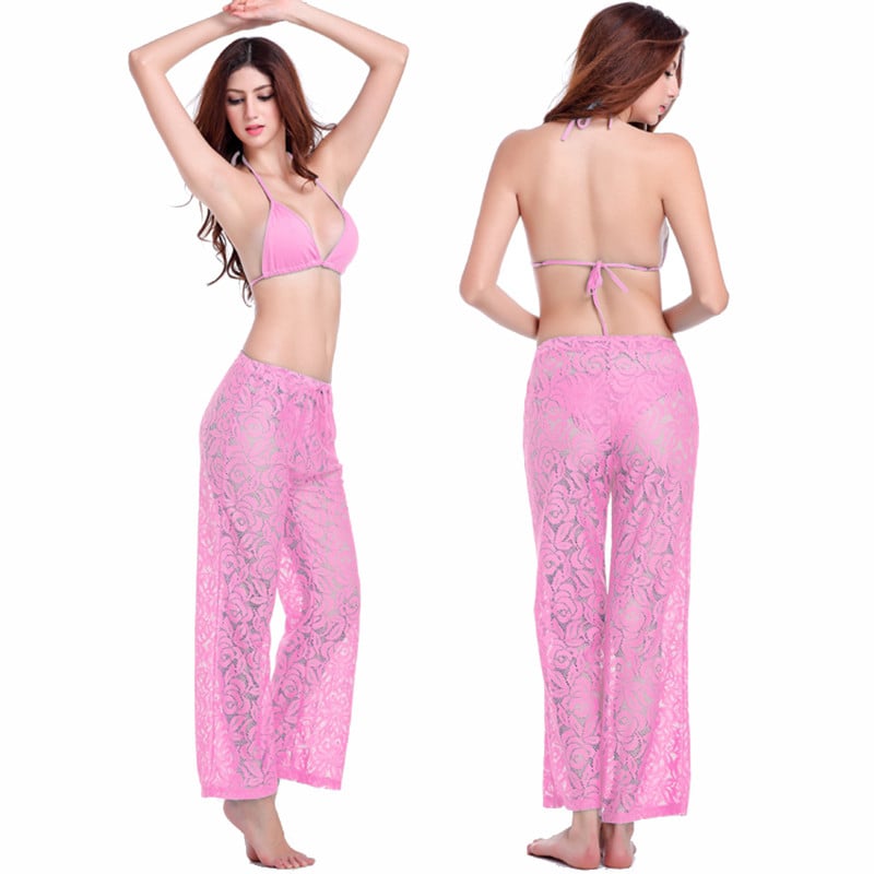 Adjustable Tie Sexy Transparent Casual Lace Long Pant Image 1