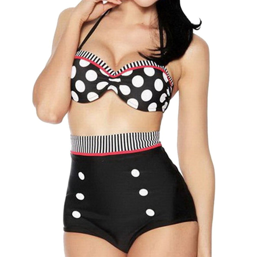 Retro Dots High Waist Bikini Sets Vintage Sexy Swimsuit Image 1
