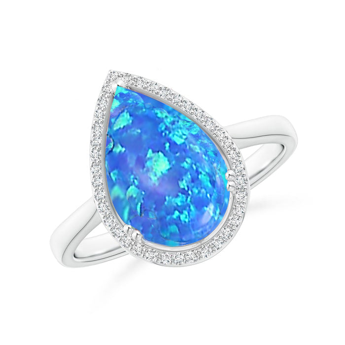 White Blue Or Pink Opal Pear Cut Halo Ring Image 1