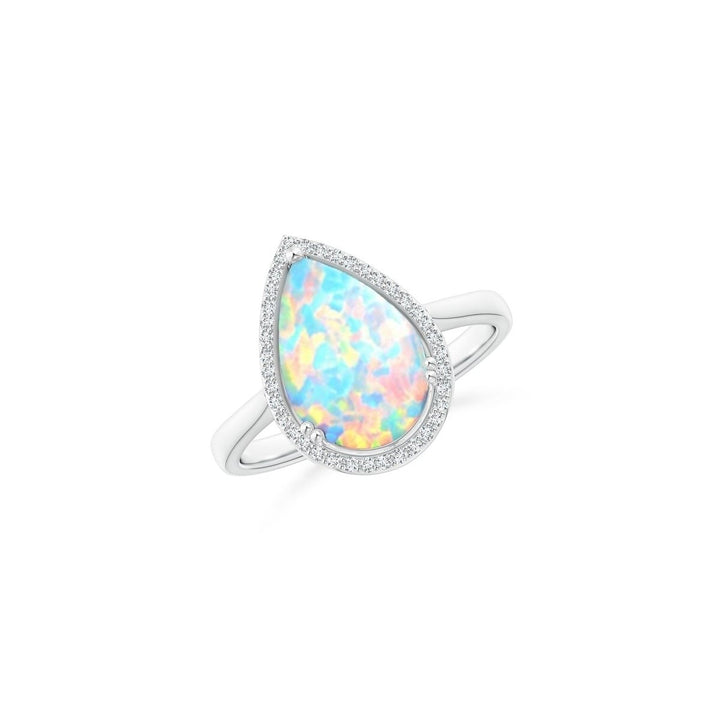 White Blue Or Pink Opal Pear Cut Halo Ring Image 1