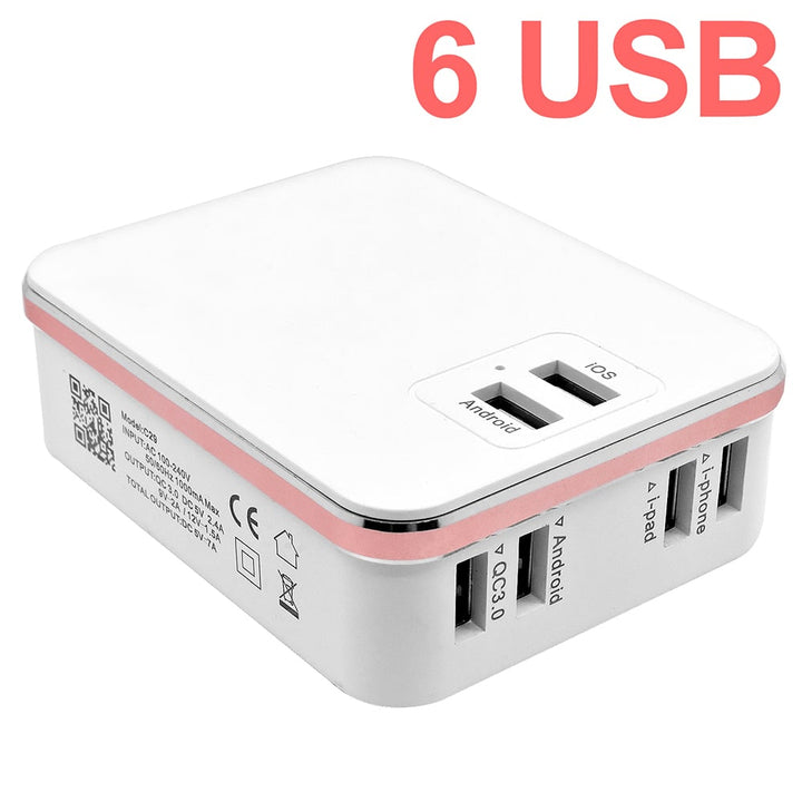 Universal Travel Desktop Charger Adapter 6 USB Ports 7A Supply Charger Socket Power - White Image 1