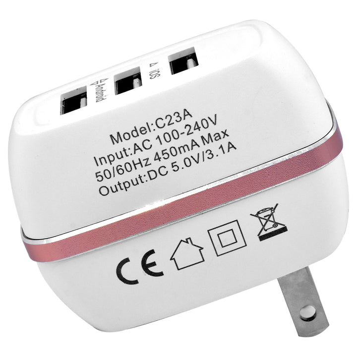 Universal Travel Charger Adapter 3 USB Ports 3.1A Supply Charger Socket Power - White Image 3