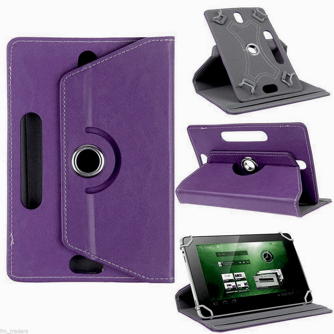 Universal 8'' Tablet PU Leather Folio 360 Degree Rotating Stand Case Cover - Purple Image 1