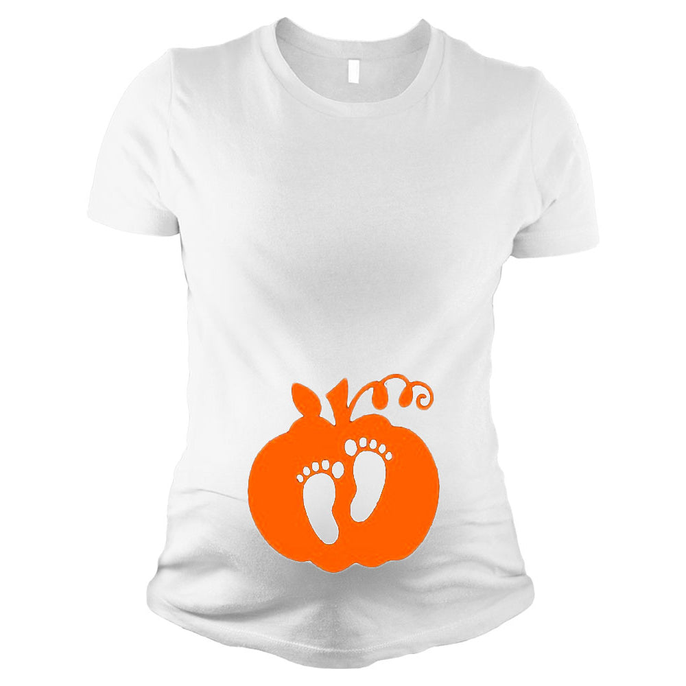 Maternity Short Sleeve T-Shirt - Pumpkin w/ Baby Feet Image 2