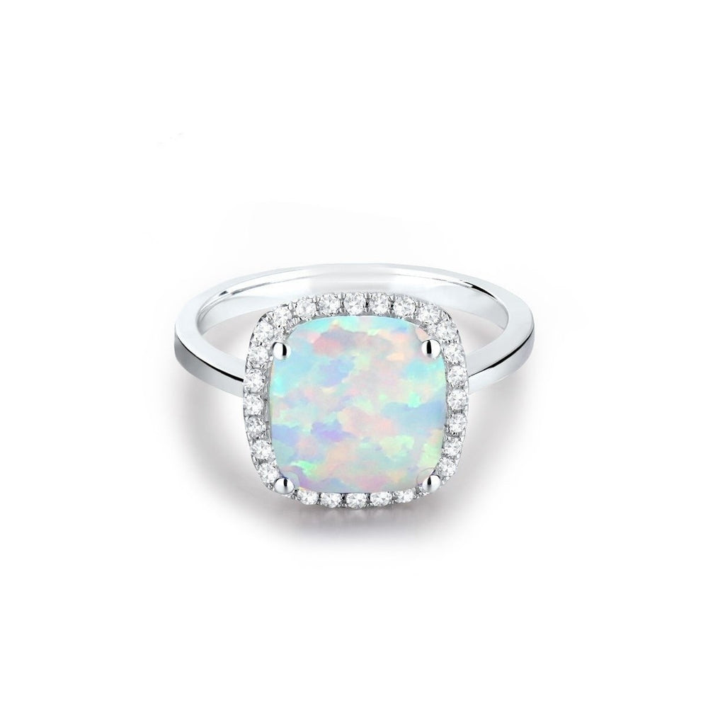 18k White Gold Plated Opal Cushion Cut Ring White Pink Blue AAA CZ Sizes 6-9 Image 2