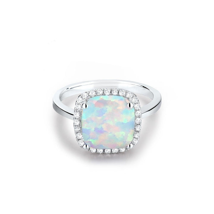 18k White Gold Plated Opal Cushion Cut Ring White Pink Blue AAA CZ Sizes 6-9 Image 1