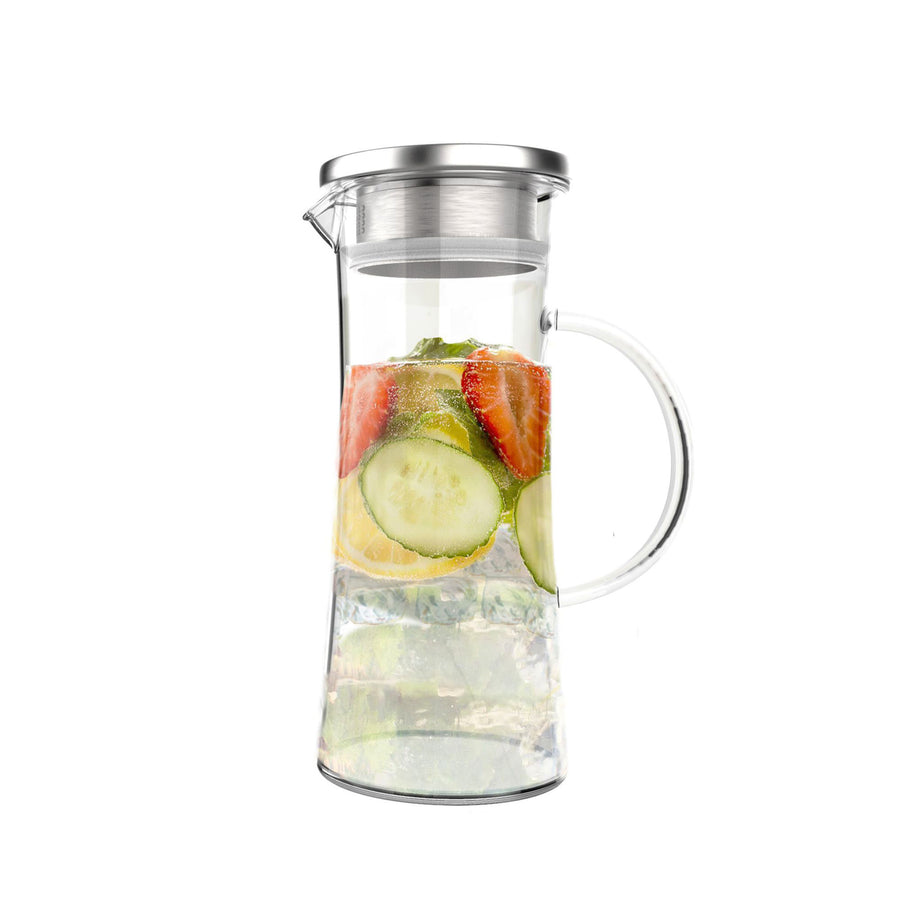 Glass Pitcher-50oz. Carafe with Stainless Steel Filter Lid- Heat Resistant to 300F Image 1