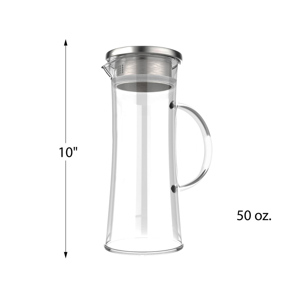 Glass Pitcher-50oz. Carafe with Stainless Steel Filter Lid- Heat Resistant to 300F Image 2