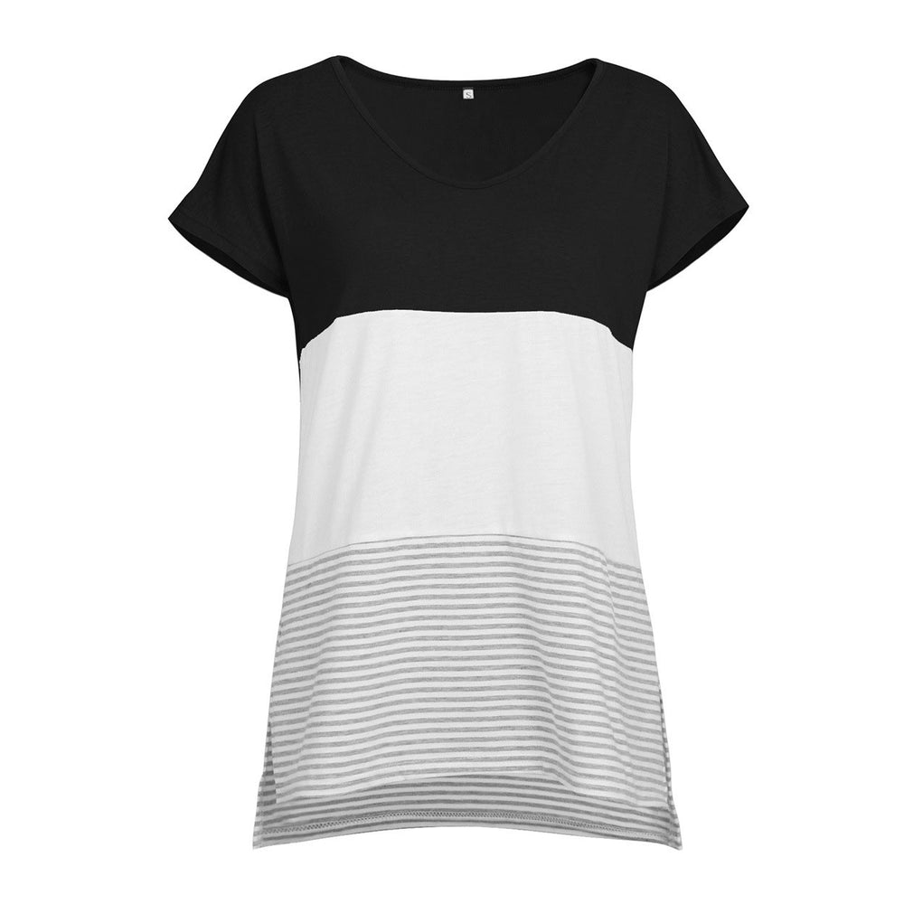 Color Block Stripe Short Sleeve Tee Shirt Top Image 2
