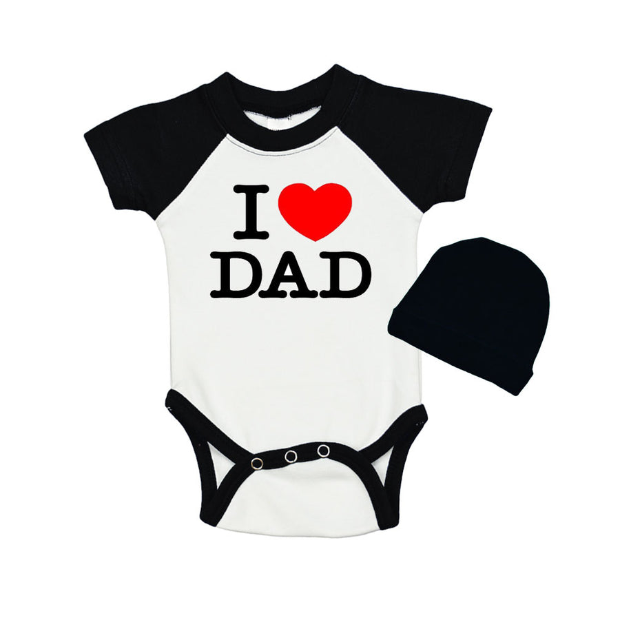 Short Sleeve Raglan Bodysuit and Cap Set - I Love Dad Image 1