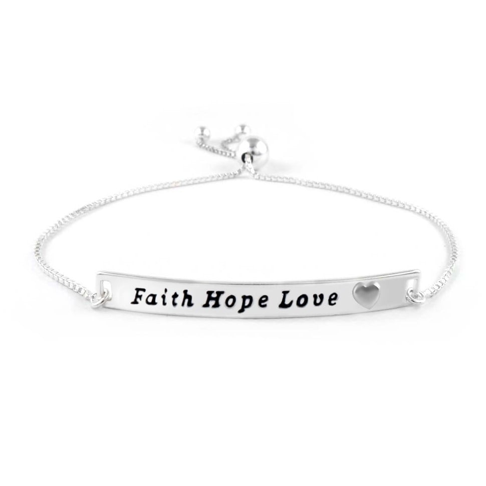 Italian Sterling Silver Adjustable Faith Hope Love Bracelet 9 Inch 925 Stamped Image 1